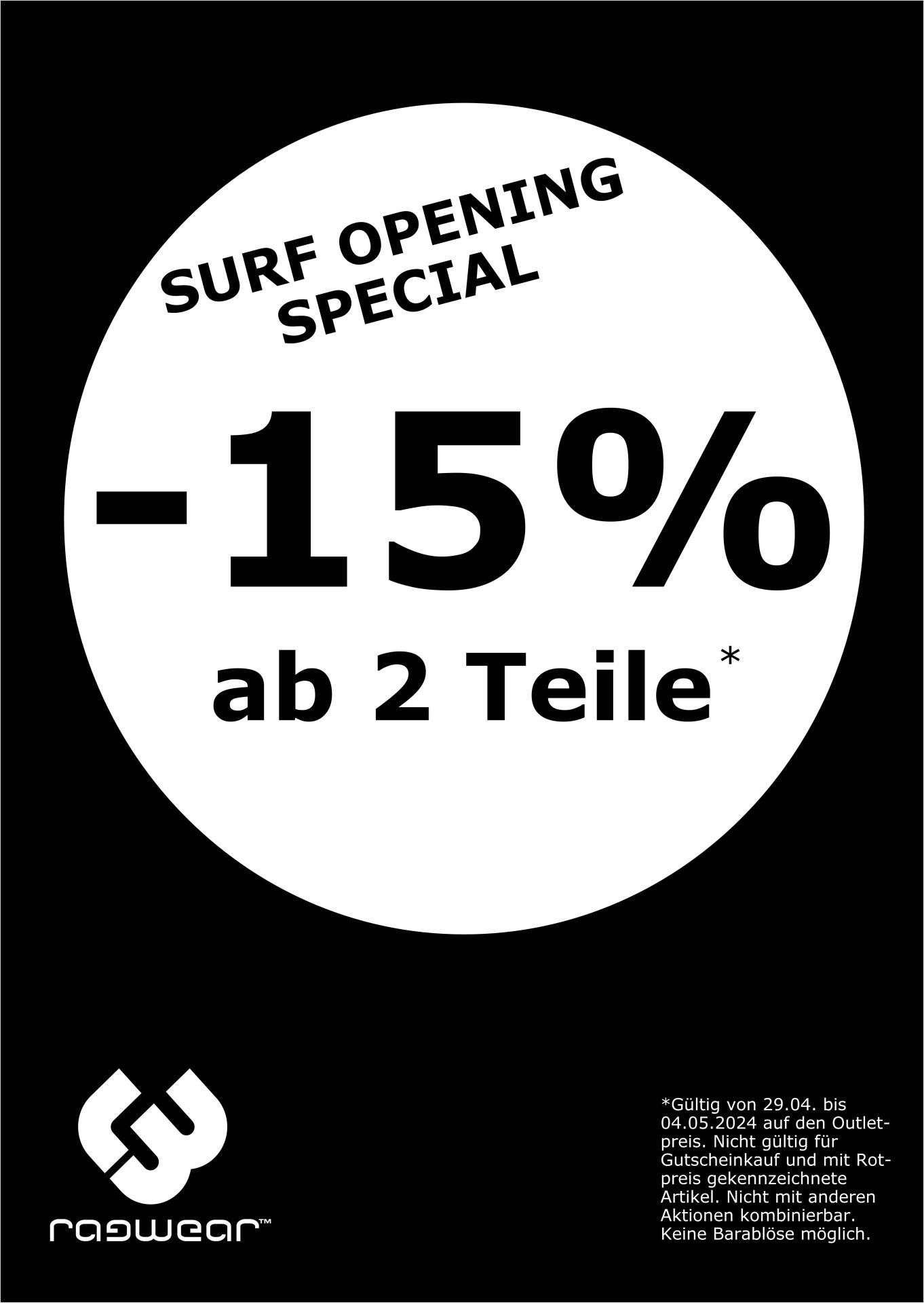 SURF OPENING SPECIAL -15% auf Alles ab 2 Teile*