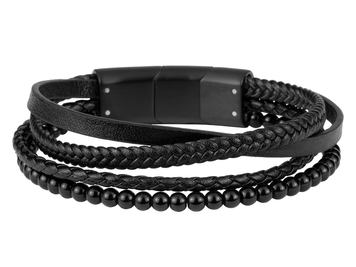 Schwarzes Echtleder-Armband mit Lavaperlen, verschiedene Modelle erhältlich